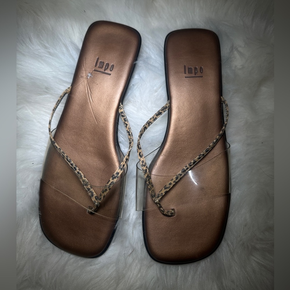 Impo Women's Tan Sandals with Leopard Print Straps